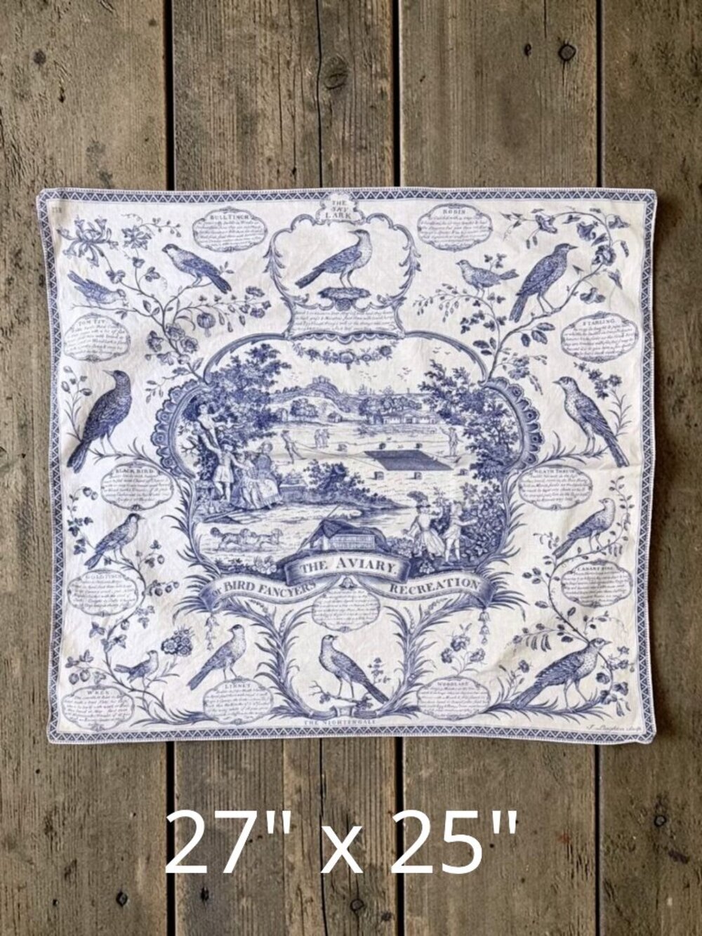 Vintage Aviary Bird Toile Textile Blue White Chinoiserie Wall Art J Laughton